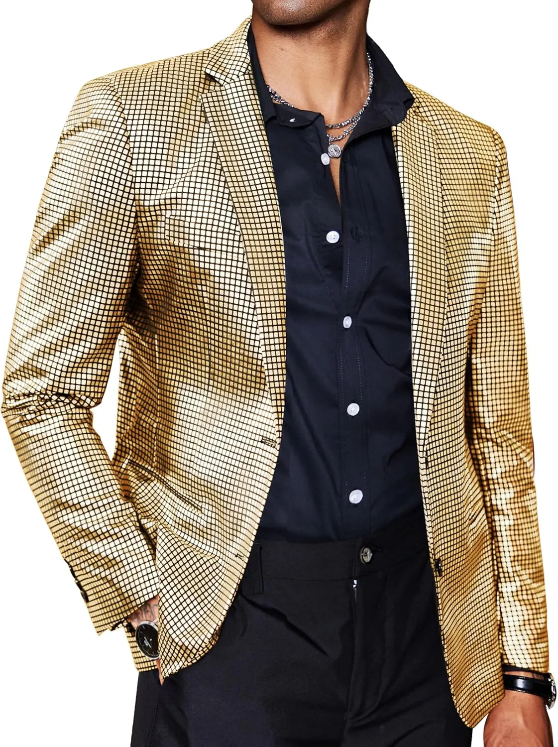 COOFANDY Mens Metallic Jacket Regular Fit Blazer Casual 70s Disco Party Sport Coat