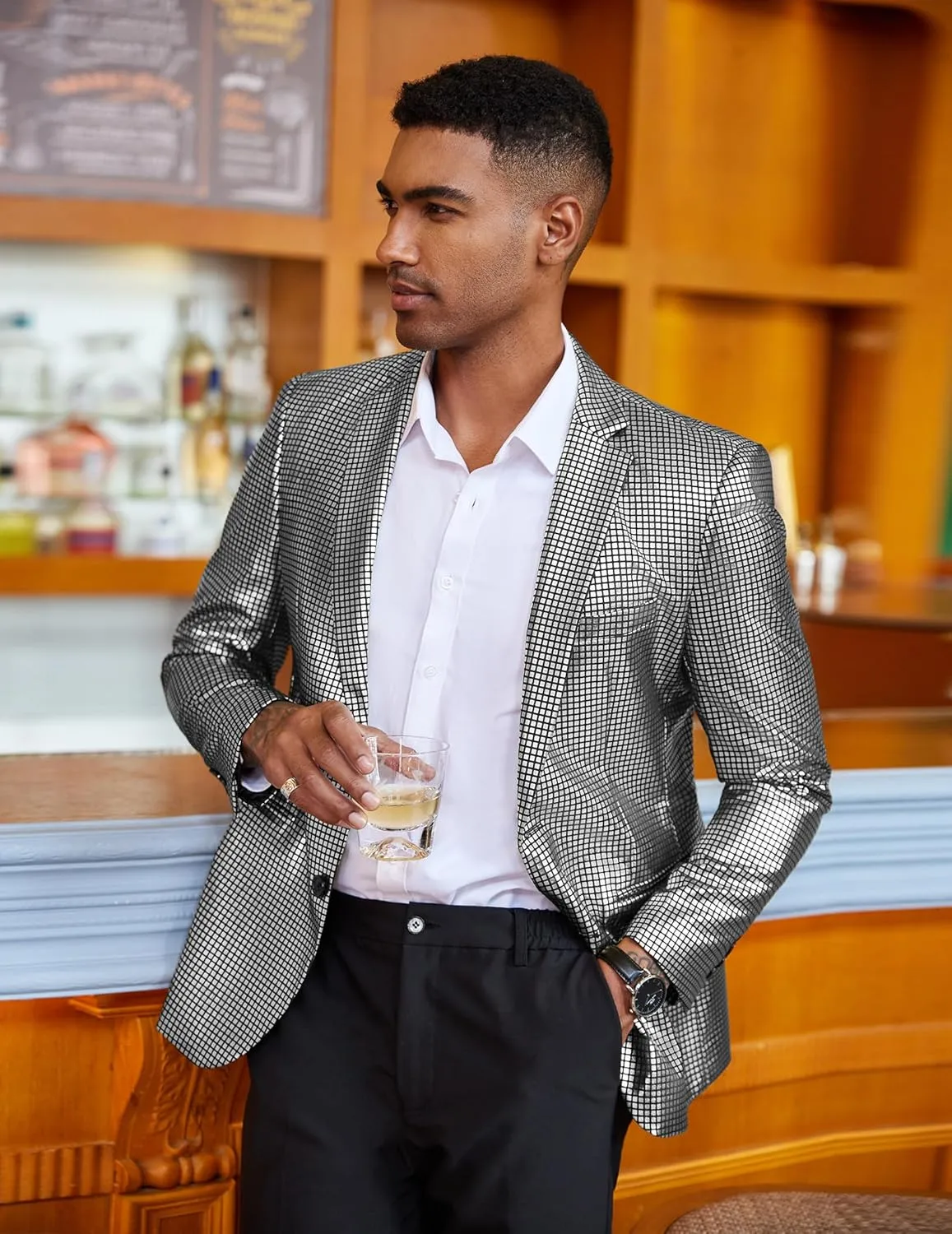 COOFANDY Mens Metallic Jacket Regular Fit Blazer Casual 70s Disco Party Sport Coat