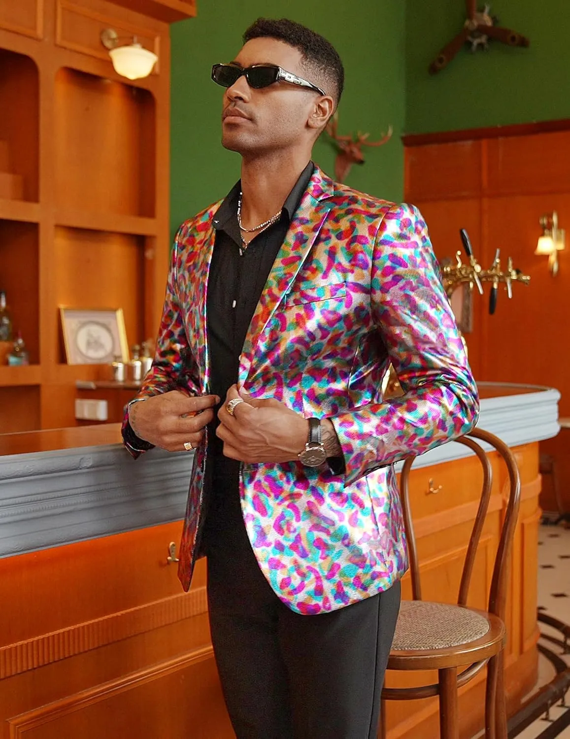 COOFANDY Mens Metallic Jacket Regular Fit Blazer Casual 70s Disco Party Sport Coat