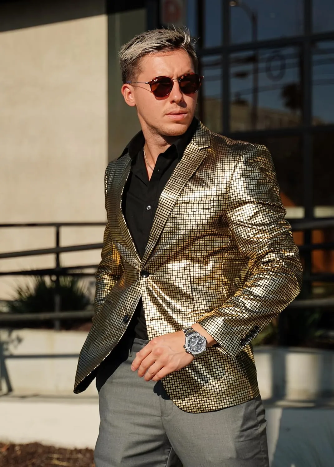 COOFANDY Mens Metallic Jacket Regular Fit Blazer Casual 70s Disco Party Sport Coat