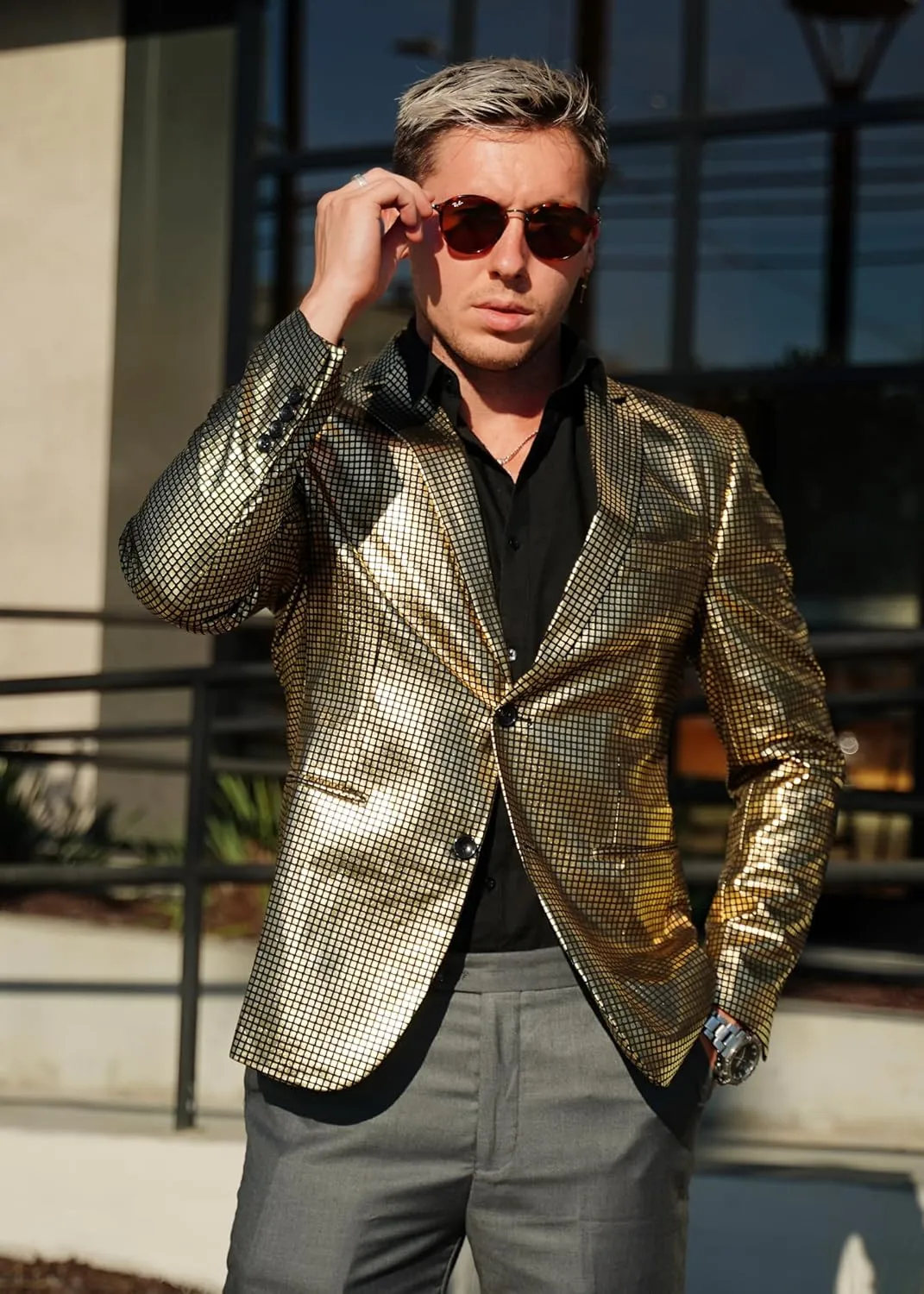 COOFANDY Mens Metallic Jacket Regular Fit Blazer Casual 70s Disco Party Sport Coat