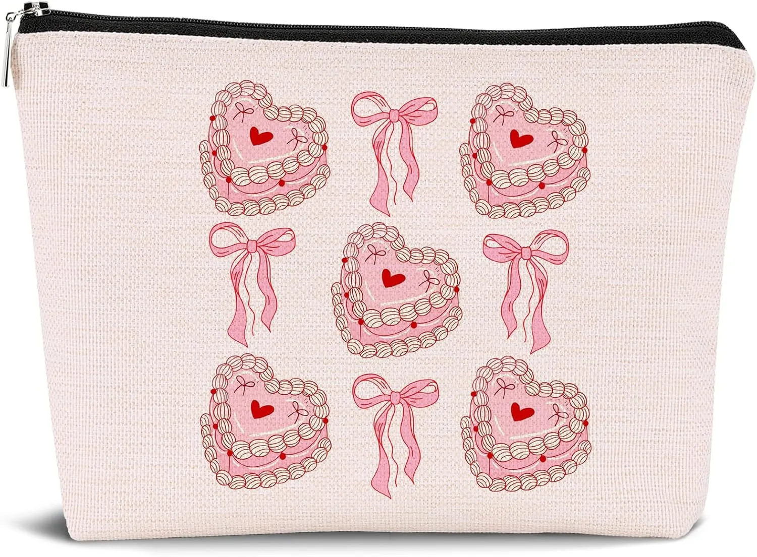 Coquette Bow Cake Cosmetic Bags - Preppy Trendy Girly Makeup Pouch with Pink Zipper