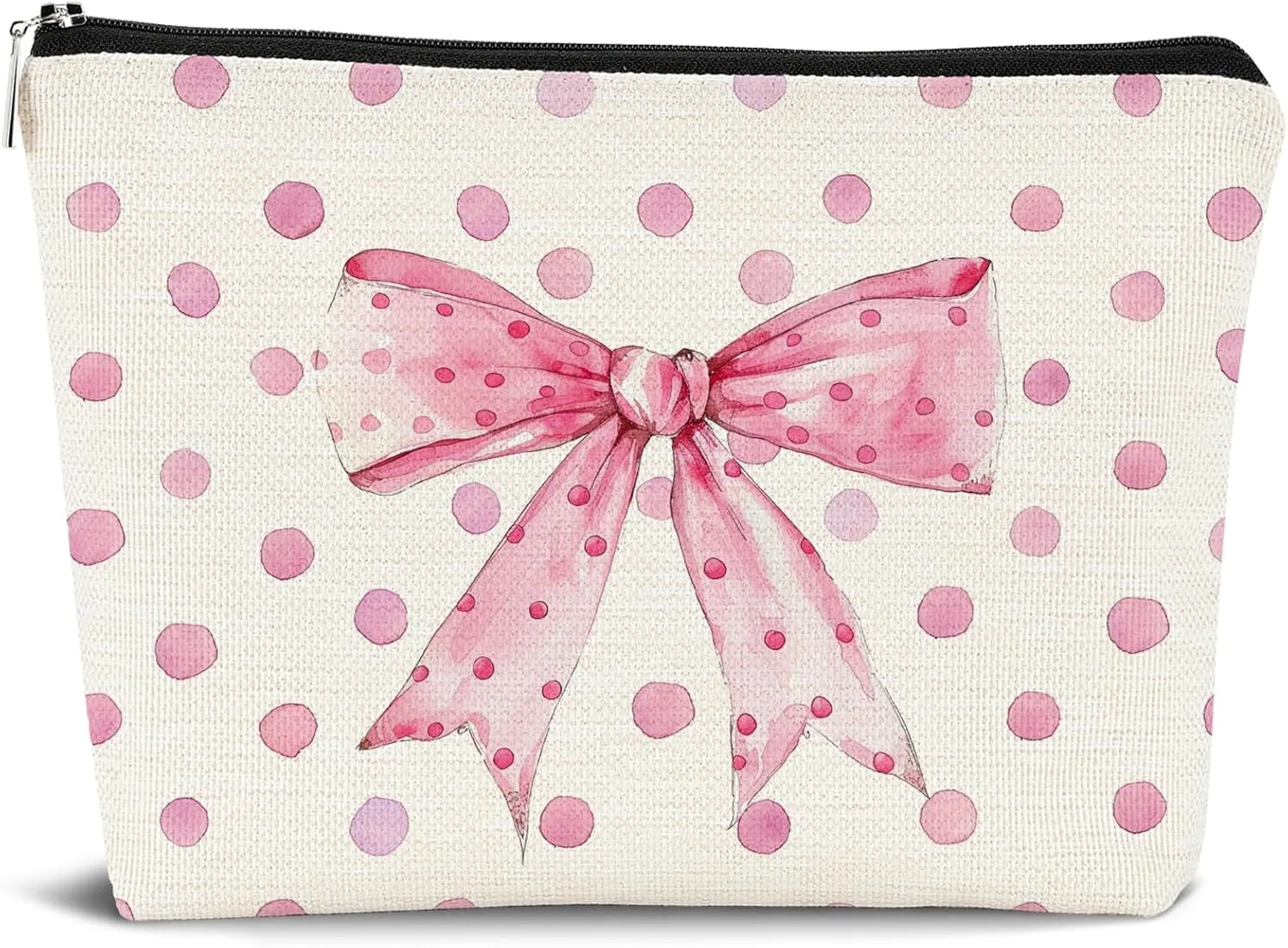 Coquette Makeup Bag - Pink Bow Aesthetic Cosmetic Zipper Pouch for Women, Girly Preppy Gifts, Cute Makeup Pouch