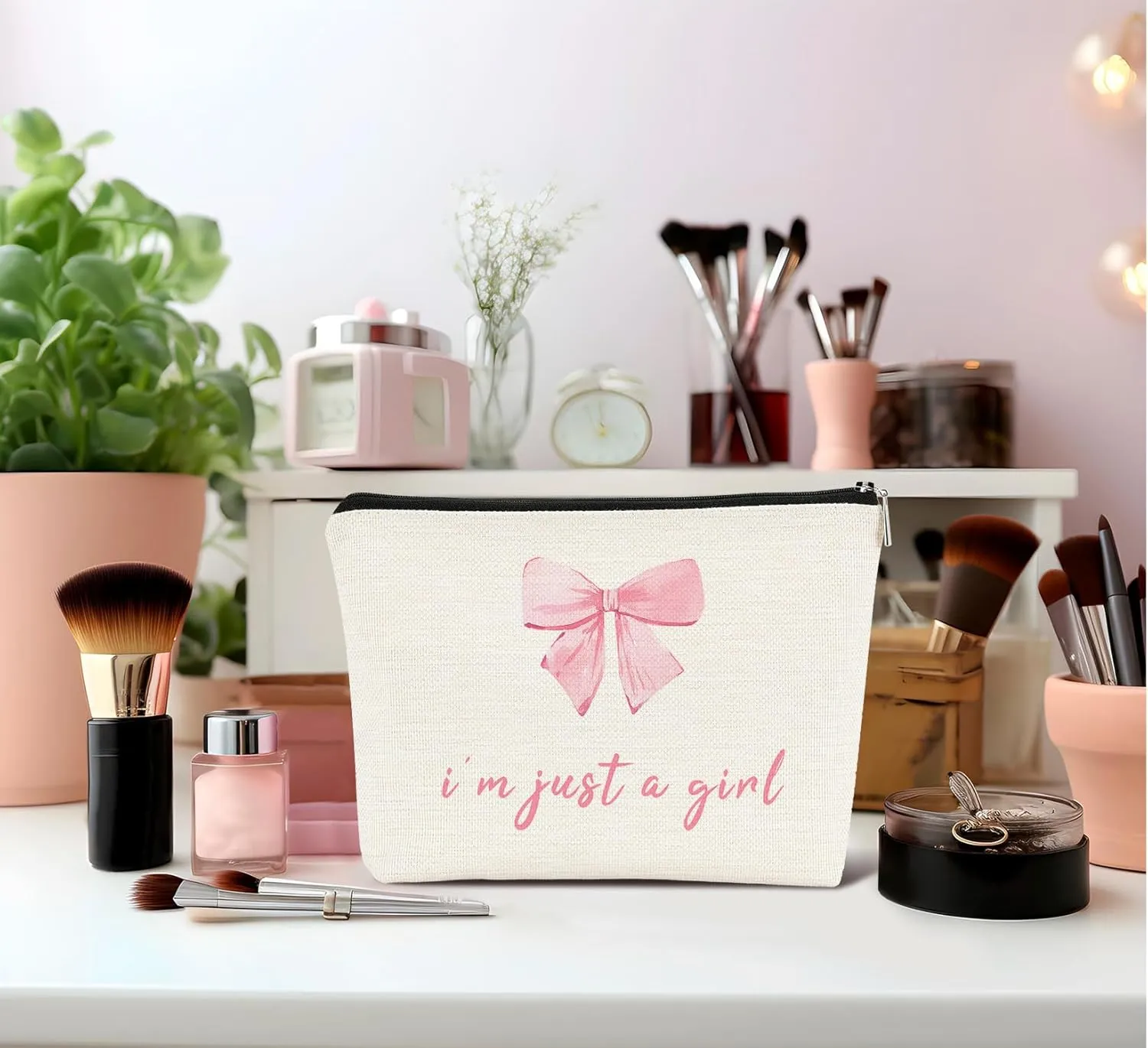 Coquette Makeup Bag, Preppy Makeup Bag, Pink Coquette Bow Cosmetic Bags for Women, Preppy Stuff, Preppy Gifts for Women, Coquette Stuff Zipper Pouch, Cute Pink Makeup Pouch