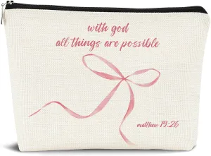 Coquette Pink Bow Cosmetic Bags Zipper Pouch Travel Toiletry Bag,Preppy Makeup Bag Aesthetic for Teen Girls Gifts,Gift for Coquette Birthday Party Girls Travel Storage Accessories