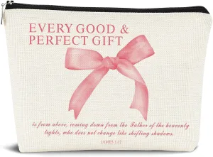 Coquette Pink Bow Makeup Bag,Pink Bow Jesus Cosmetic Bags Zipper Pouch Travel Toiletry Bag,Preppy Aesthetic for Teen Girls,Bible Verses Gift for Birthday Party Girls Travel Storage Accessories