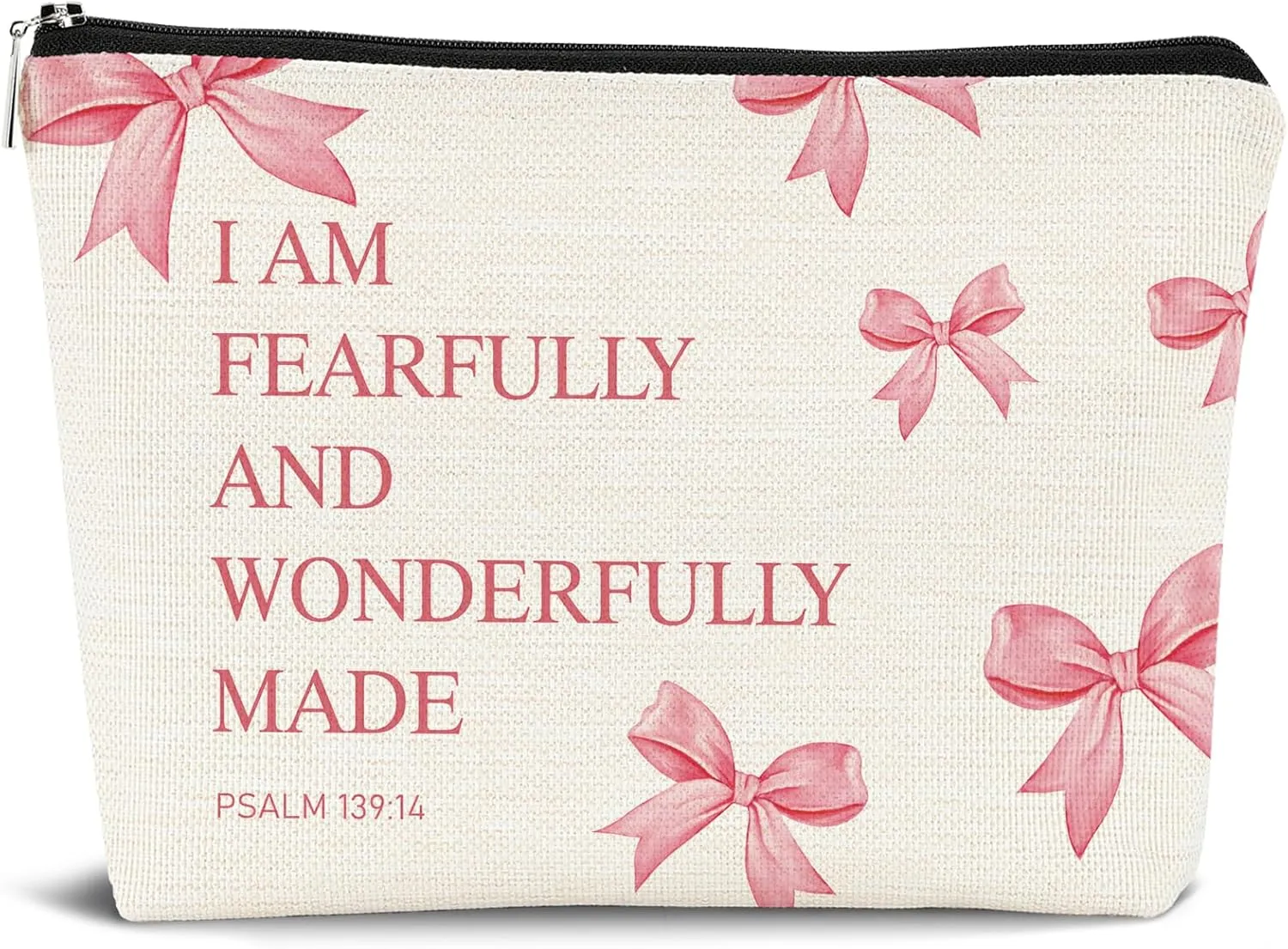 Coquette Pink Bow Makeup Bag,Pink Bow Jesus Cosmetic Bags Zipper Pouch Travel Toiletry Bag,Preppy Inspirational Bible Verses Aesthetic for Birthday Party Girls Travel Storage Accessories