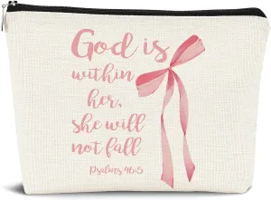 Coquette Pink Bow Makeup Bag,Preppy Cosmetic Bags Zipper Pouch Travel Toiletry Bag Aesthetic for Teen Girls Gifts,Gift for Coquette Birthday Party Girls Travel Storage Accessories