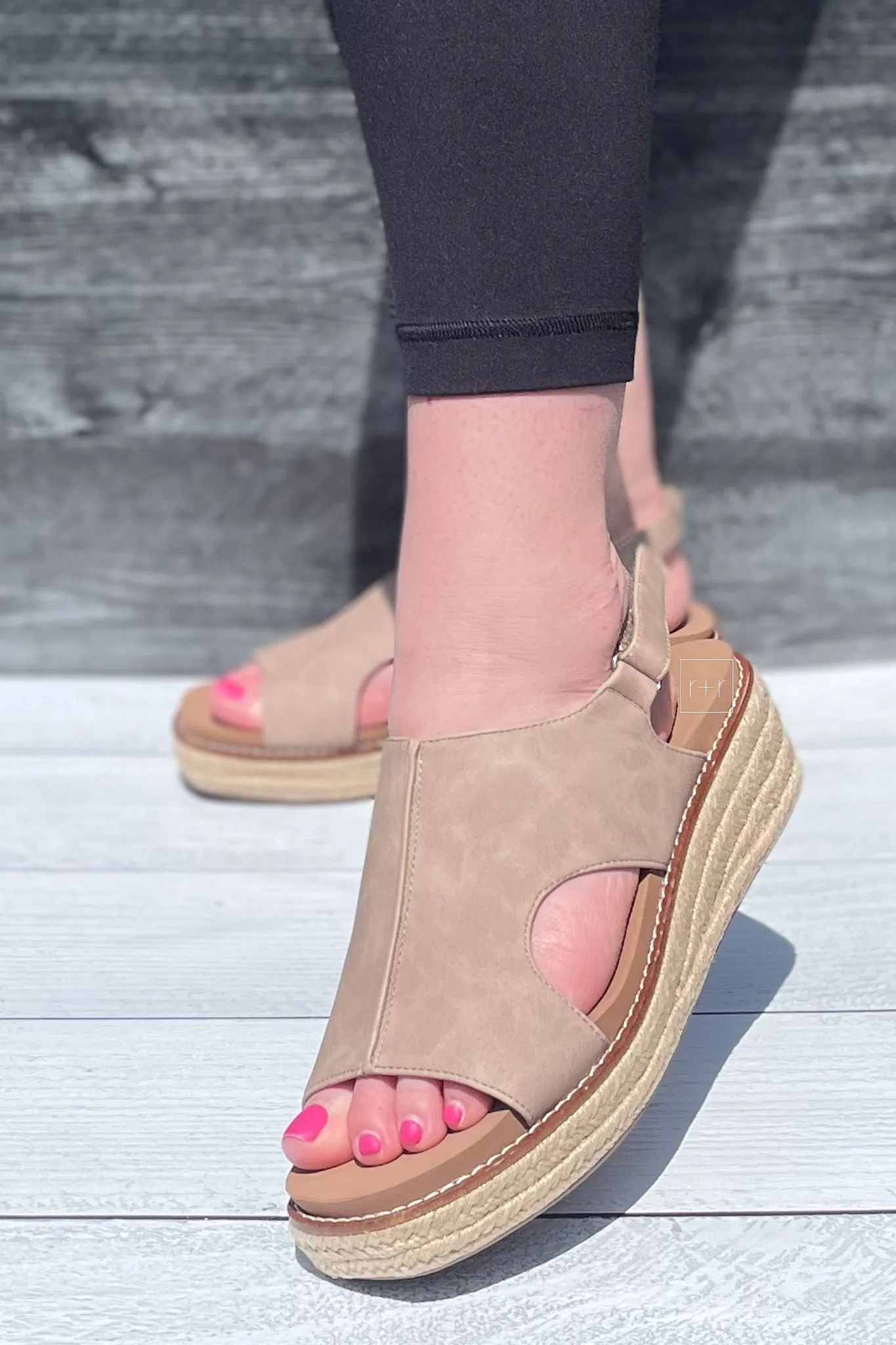 Corkys Ready Or Not Taupe Low Heel Wedge Espadrille