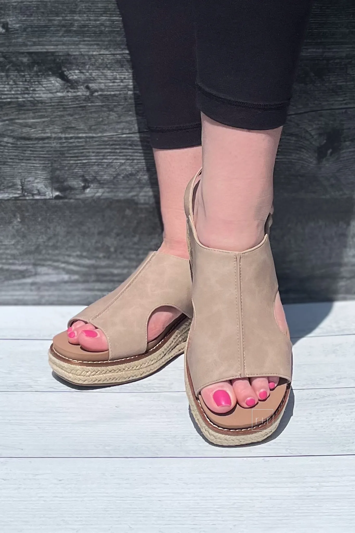 Corkys Ready Or Not Taupe Low Heel Wedge Espadrille