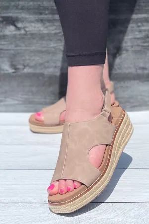 Corkys Ready Or Not Taupe Low Heel Wedge Espadrille