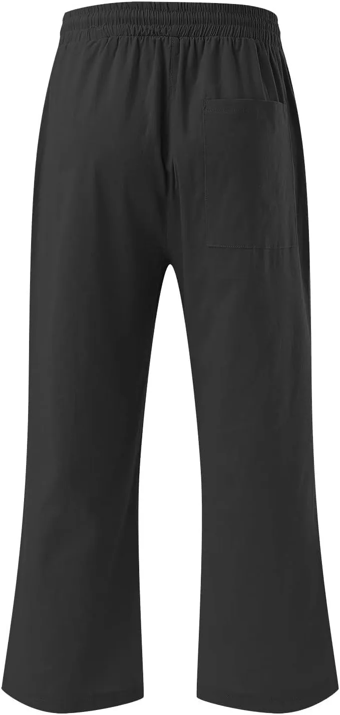 Cotton Linen Capri Pants for Women Casual Summer Straight Wide Leg Palazzo Capris Loose Comfy Beach Cropped Trousers