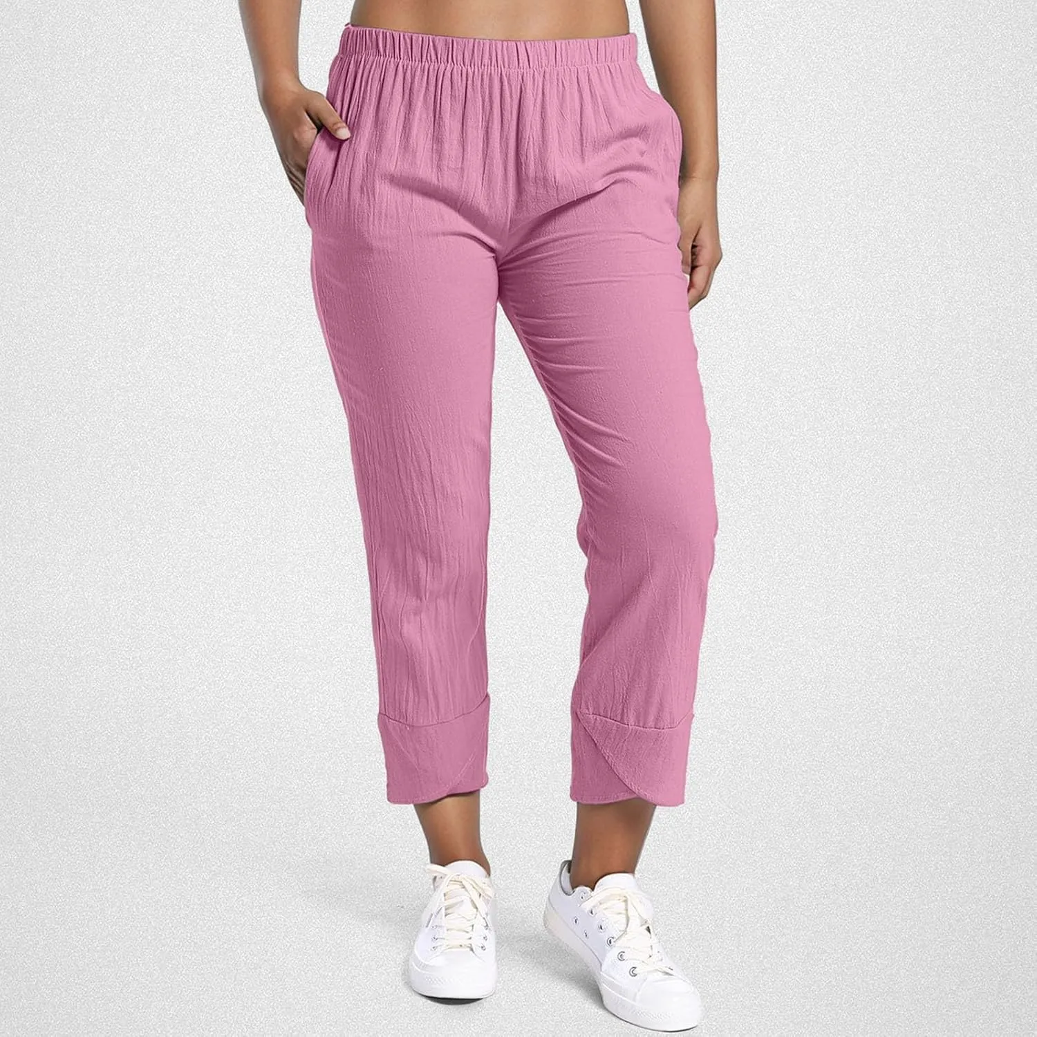 Cotton Linen Pants for Women Loose Fit Summer 2025 Casual Home Pants Elastic Waisted Straight Leg Trousers Beach Resort Wear