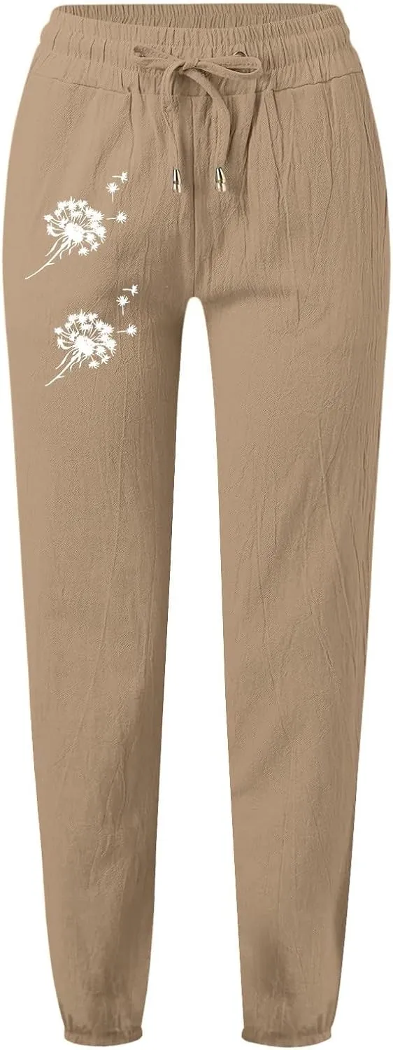 Cotton Pants for Women Palazzo Baggy Pants Cotton Boho Casual Gauze Long Pant Wide Leg Lounge Trousers with Pockets