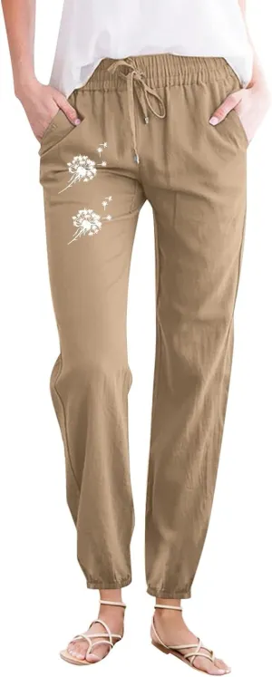 Cotton Pants for Women Palazzo Baggy Pants Cotton Boho Casual Gauze Long Pant Wide Leg Lounge Trousers with Pockets