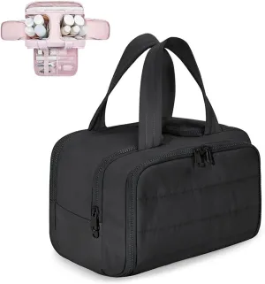 Cureaway Travel Cosmetic Bag, Hanging Toiletry Bag For Women, Large Capacity Wide-Open Travel Cosmetic Bag With Divider (Black)