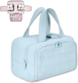 Cureaway Travel Cosmetic Bag, Hanging Toiletry Bag For Women, Large Capacity Wide-Open Travel Cosmetic Bag With Divider (Blue)