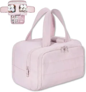 Cureaway Travel Cosmetic Bag, Hanging Toiletry Bag For Women, Large Capacity Wide-Open Travel Cosmetic Bag With Divider (Pink)