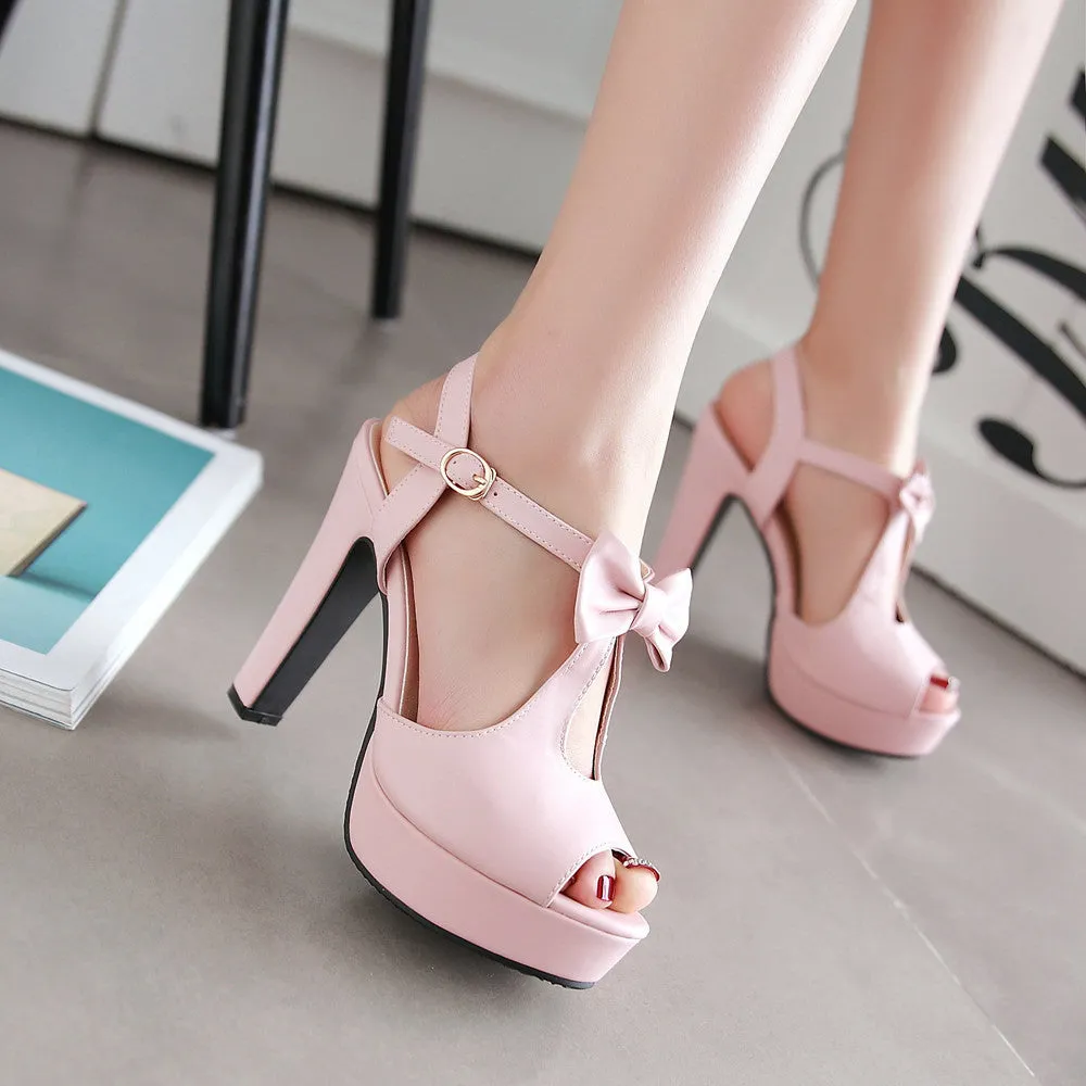Cute Street Style Peep Toe Bow High Heel Sandals