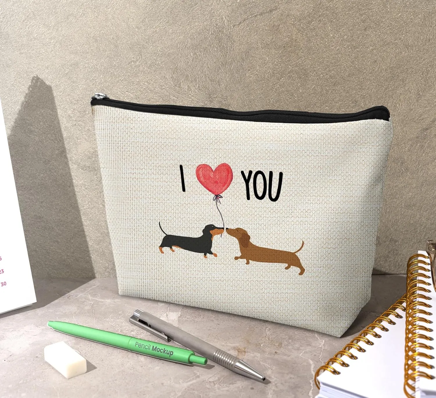 Dachshund Kiss Cosmetic Bag - Wiener Dog Gifts for Dachshund Lovers & Moms