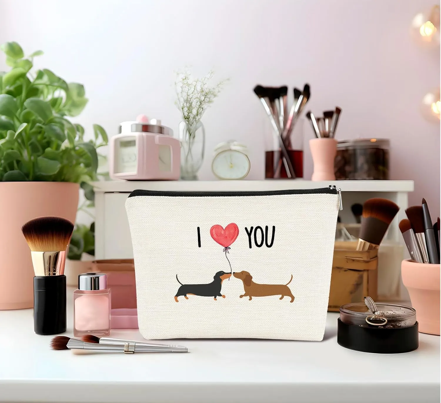 Dachshund Kiss Cosmetic Bag - Wiener Dog Gifts for Dachshund Lovers & Moms