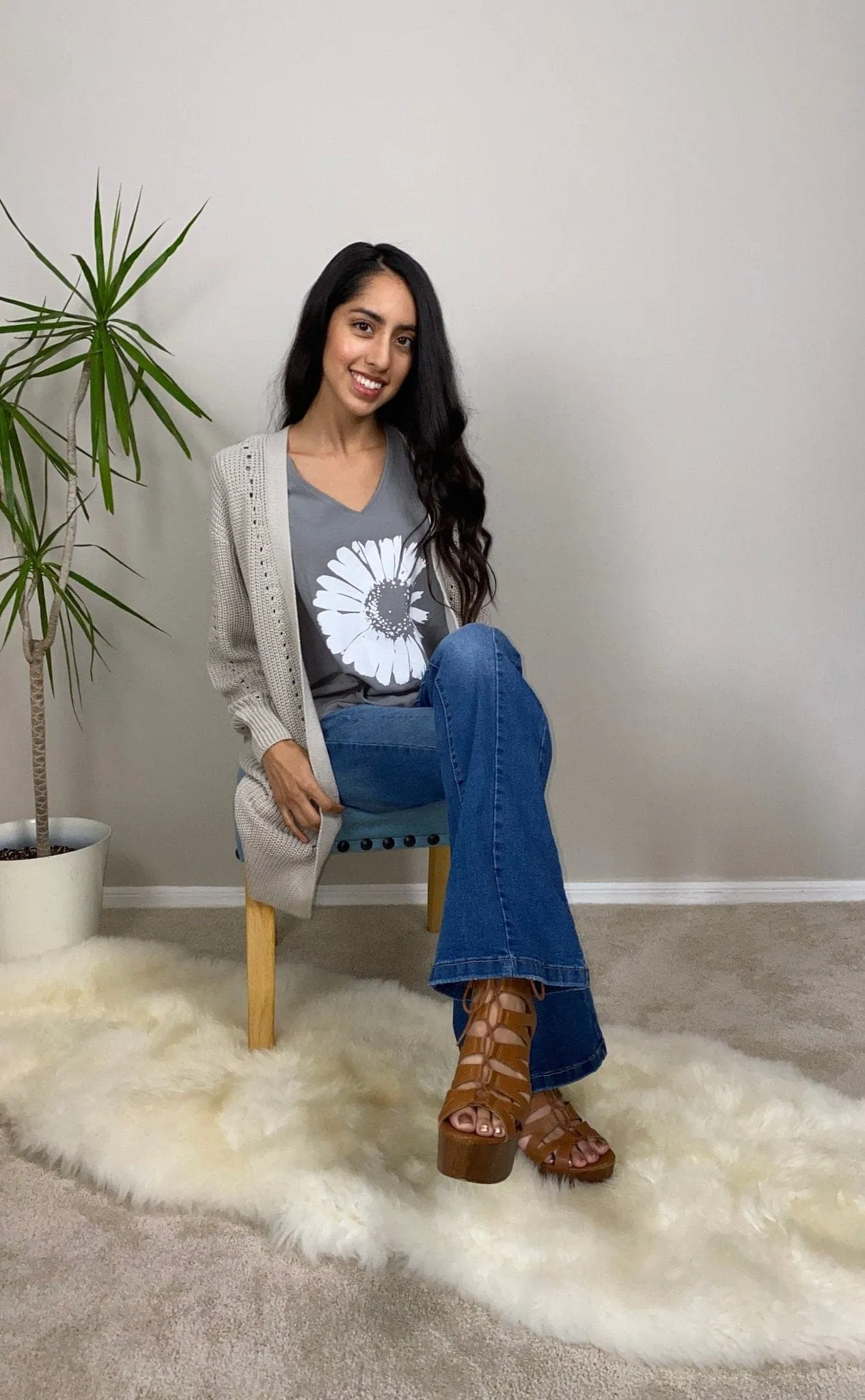 Daisy Gray V-Neck Top