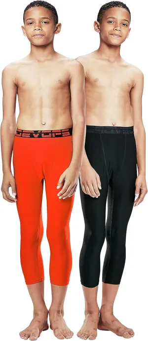 DEVOPS Boys 2-Pack 3/4 Compression Tights Sport Leggings Pants