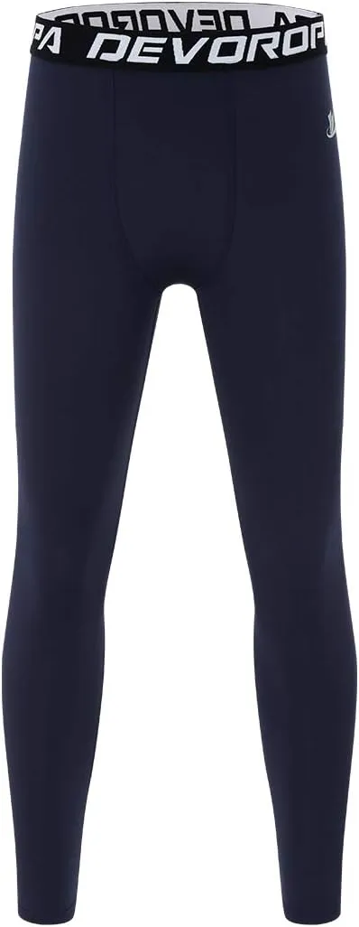 DEVOROPA Boys Leggings Quick Dry Youth Compression Pants Sports Tights Basketball Baseball Base Layer Husky/Slim/Regular Fit