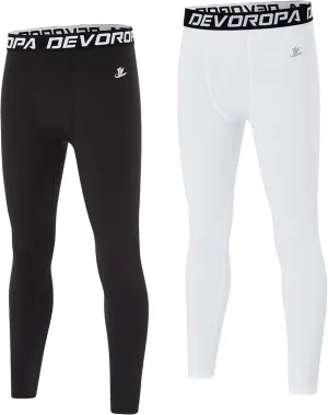 DEVOROPA Boys Leggings Quick Dry Youth Compression Pants Sports Tights Basketball Baseball Base Layer Husky/Slim/Regular Fit