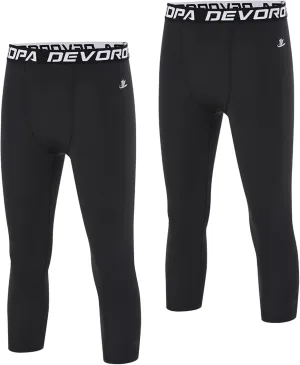 DEVOROPA Boys Leggings Quick Dry Youth Compression Pants Sports Tights Basketball Baseball Base Layer Husky/Slim/Regular Fit