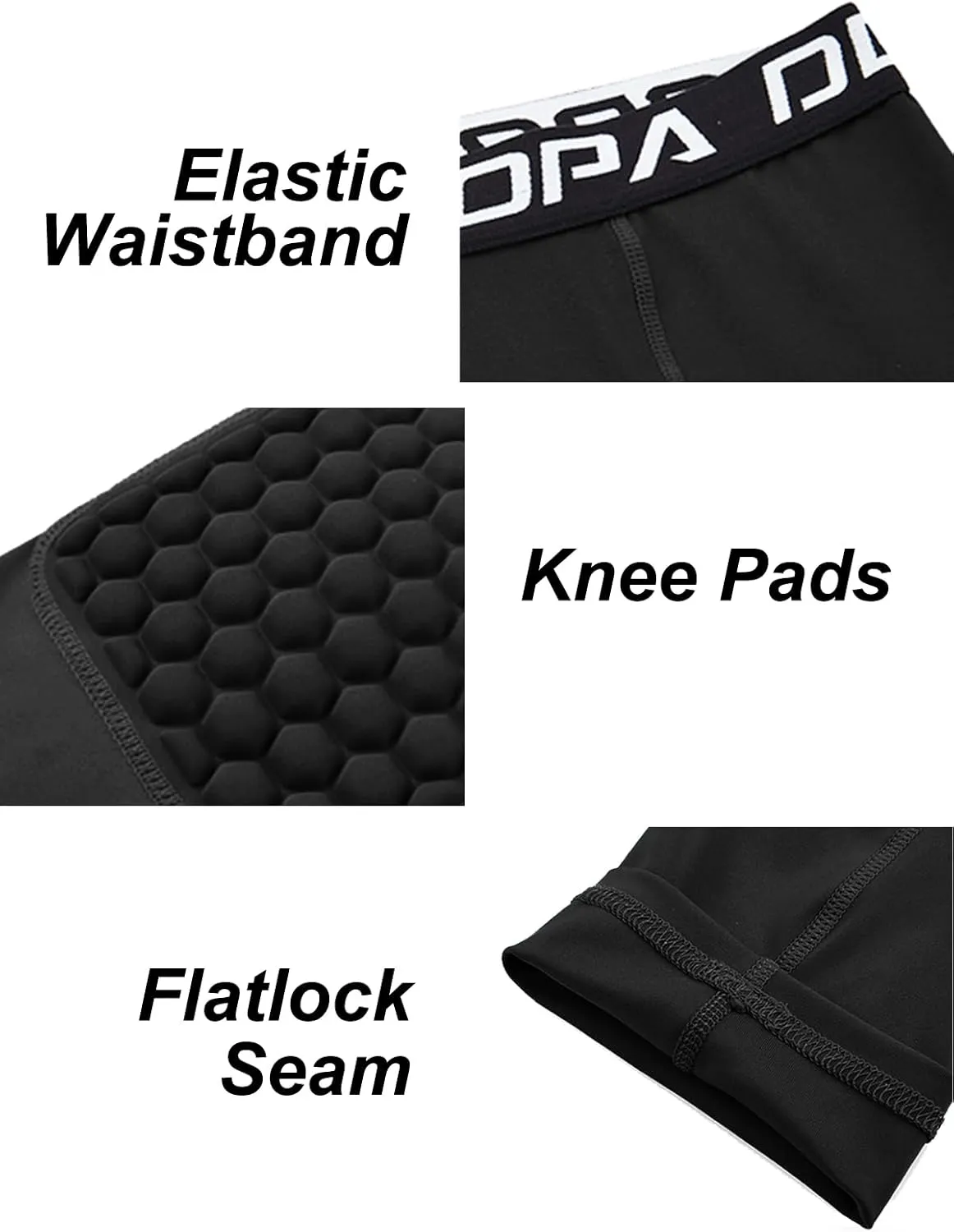 DEVOROPA Youth Boys' Compression Pants with Knee Pads 3/4 Basketball Athletic Tights Quick Dry Sports Workout Leggings