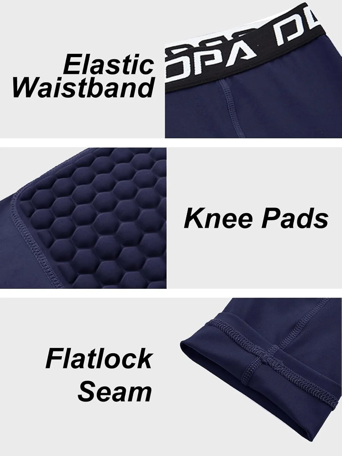 DEVOROPA Youth Boys' Compression Pants with Knee Pads 3/4 Basketball Athletic Tights Quick Dry Sports Workout Leggings