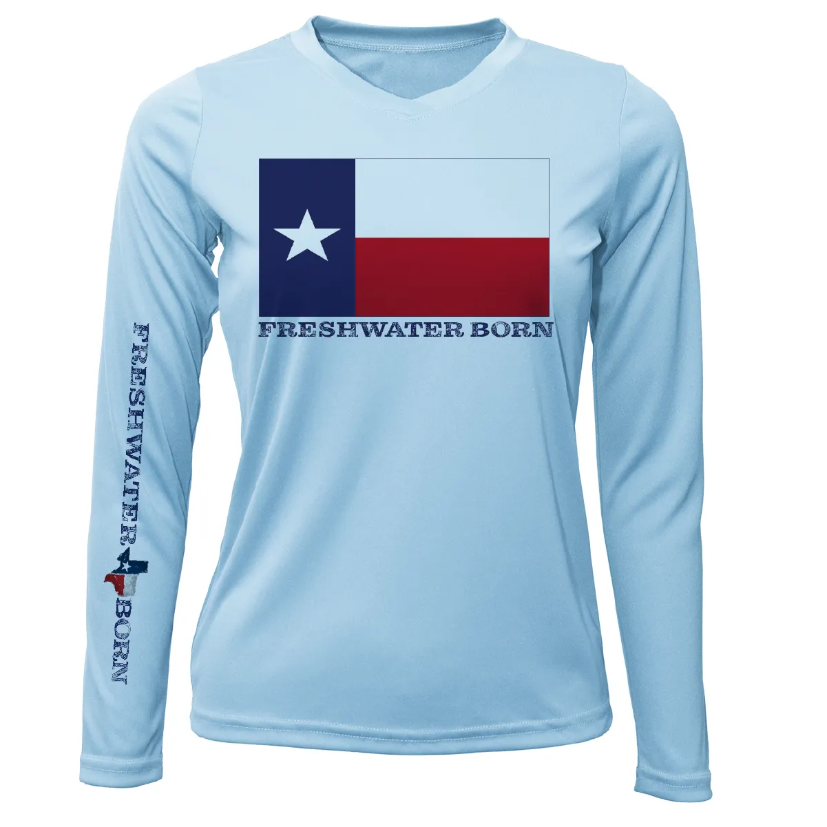 DFW, TX Flag Freshwater Born Women's Long Sleeve UPF 50  Dry-Fit Shirt
