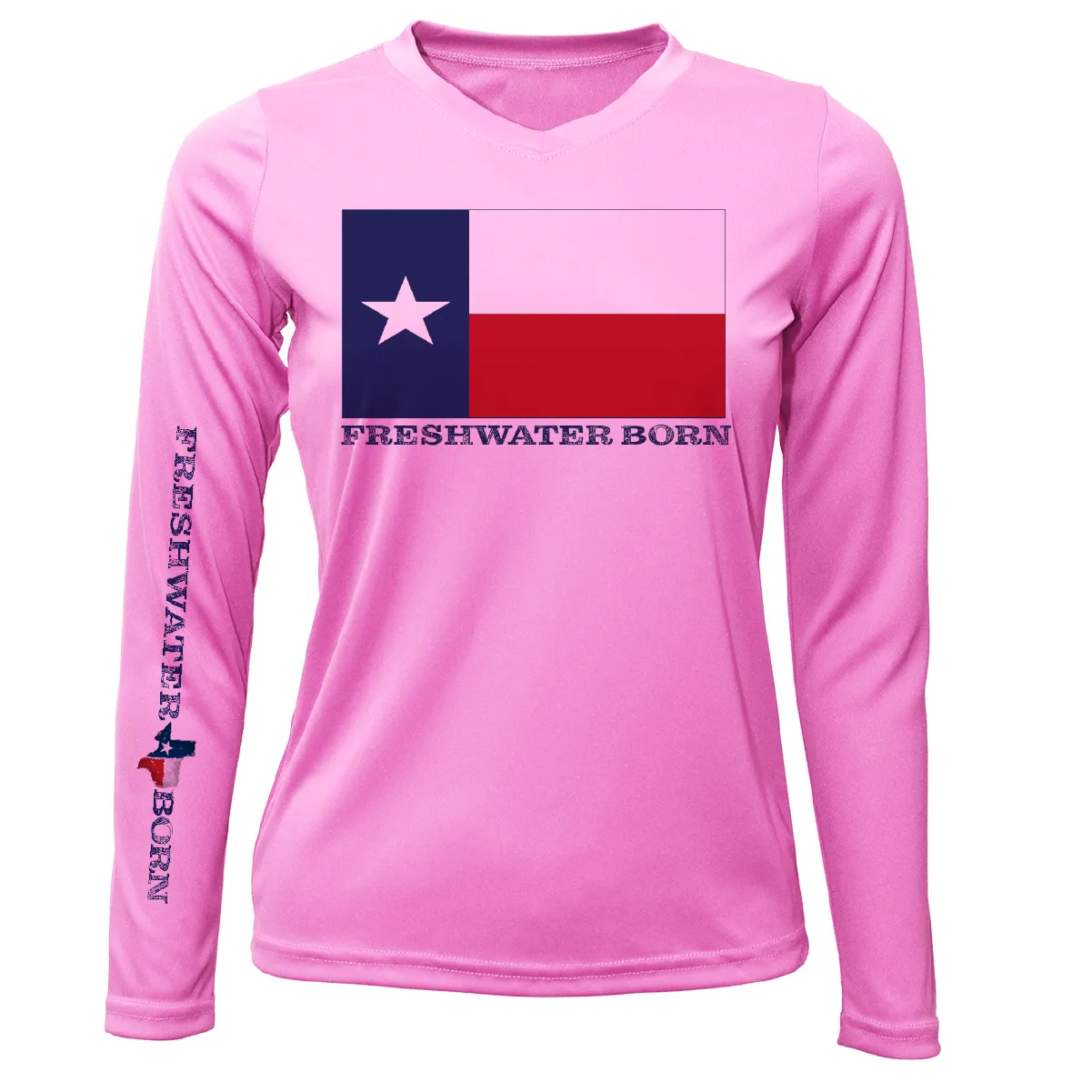 DFW, TX Flag Freshwater Born Women's Long Sleeve UPF 50  Dry-Fit Shirt
