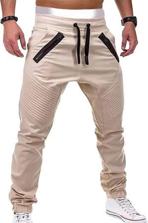 DGHM-JLMY Men's Sweatpants Drawstring Slim Fit Tapered Pencil Pant Fashion Stretch Elastic Waist Bandage Casual Pants