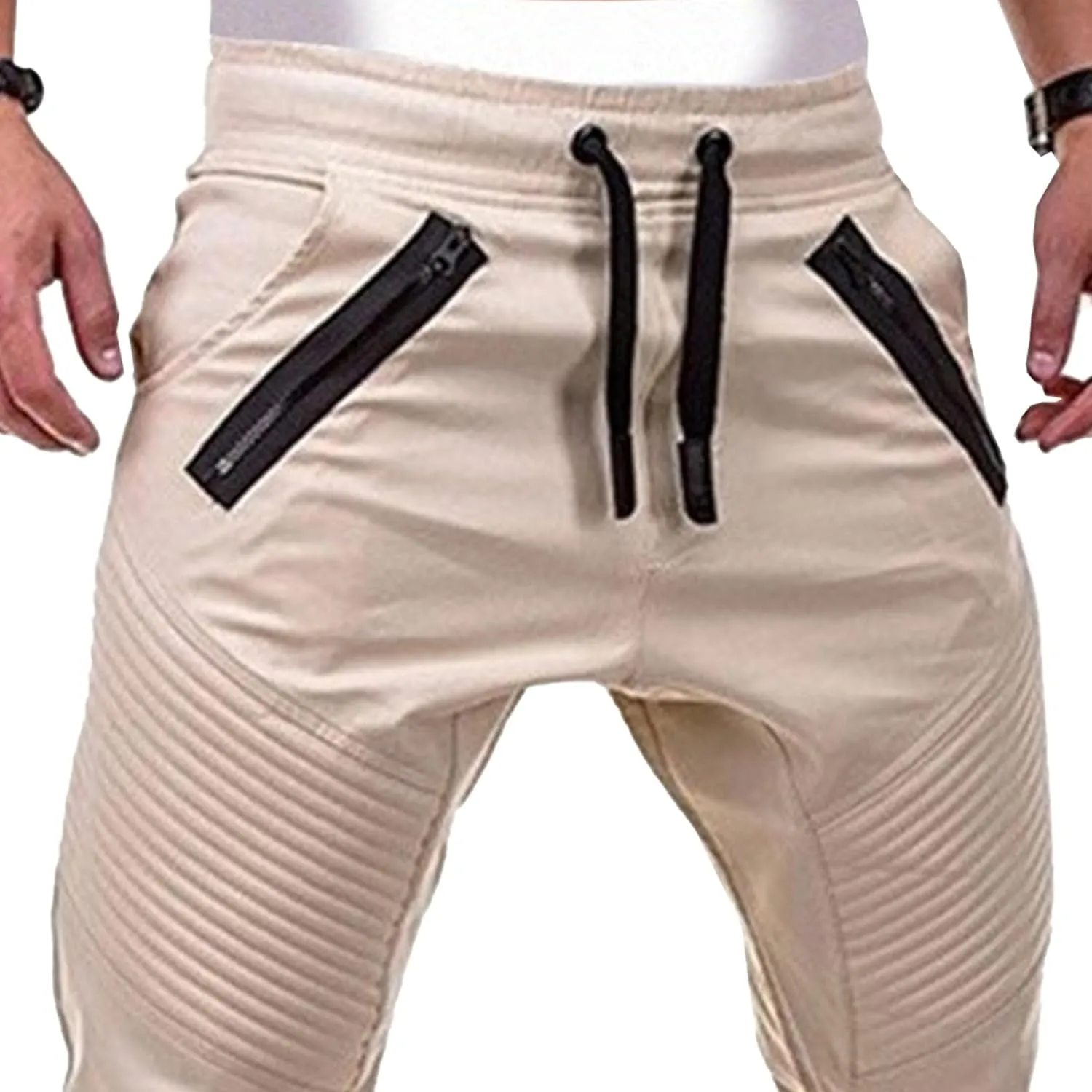 DGHM-JLMY Men's Sweatpants Drawstring Slim Fit Tapered Pencil Pant Fashion Stretch Elastic Waist Bandage Casual Pants