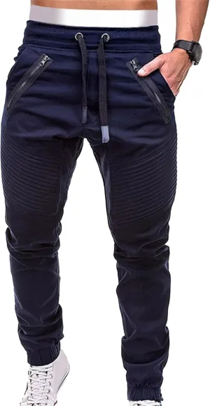 DGHM-JLMY Men's Sweatpants Drawstring Slim Fit Tapered Pencil Pant Fashion Stretch Elastic Waist Bandage Casual Pants