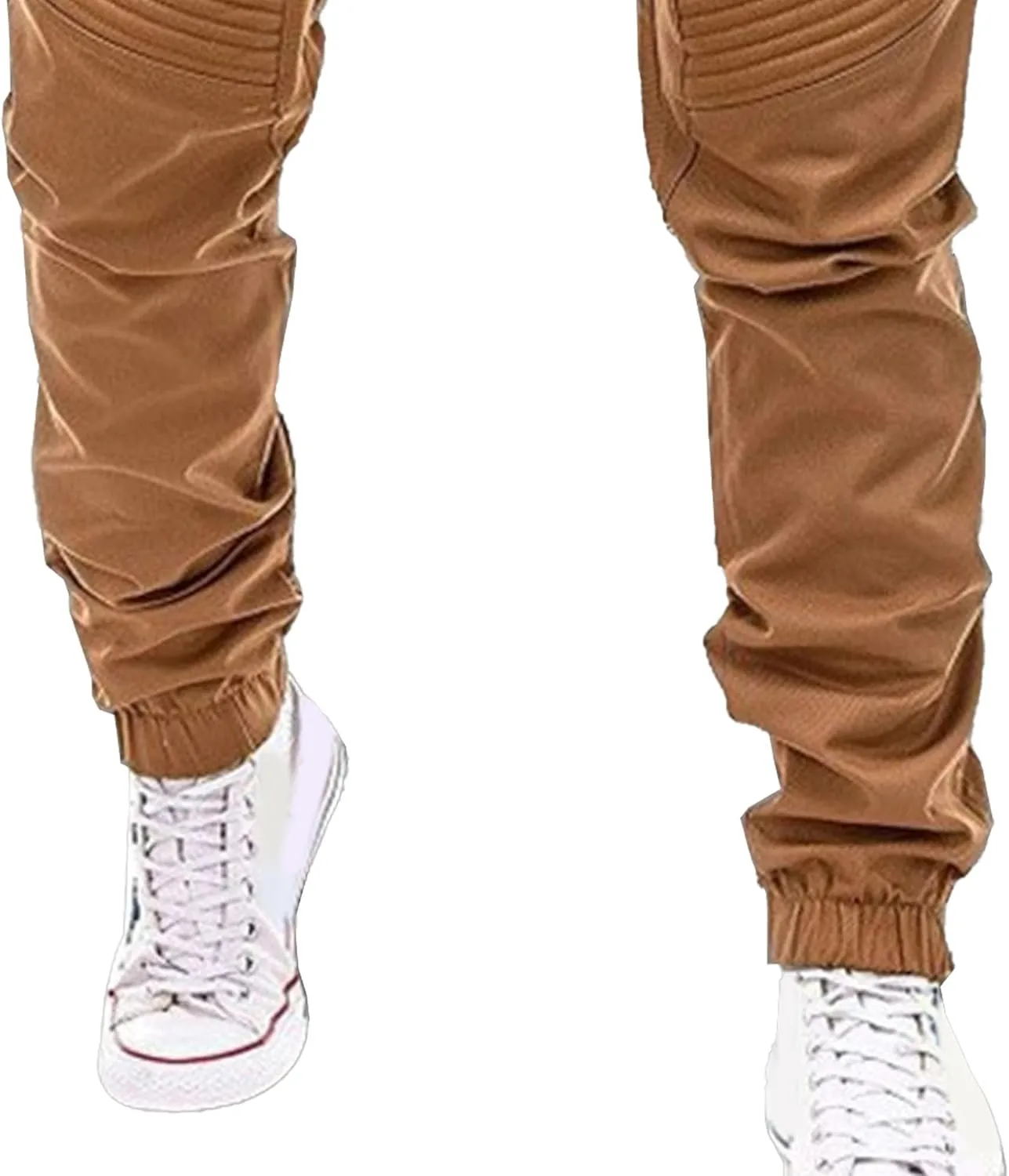 DGHM-JLMY Men's Twill Jogger Pants Elastic Waist Cotton Casual Cargo Pants Soft Stretch Slim Fit Tapered Trousers