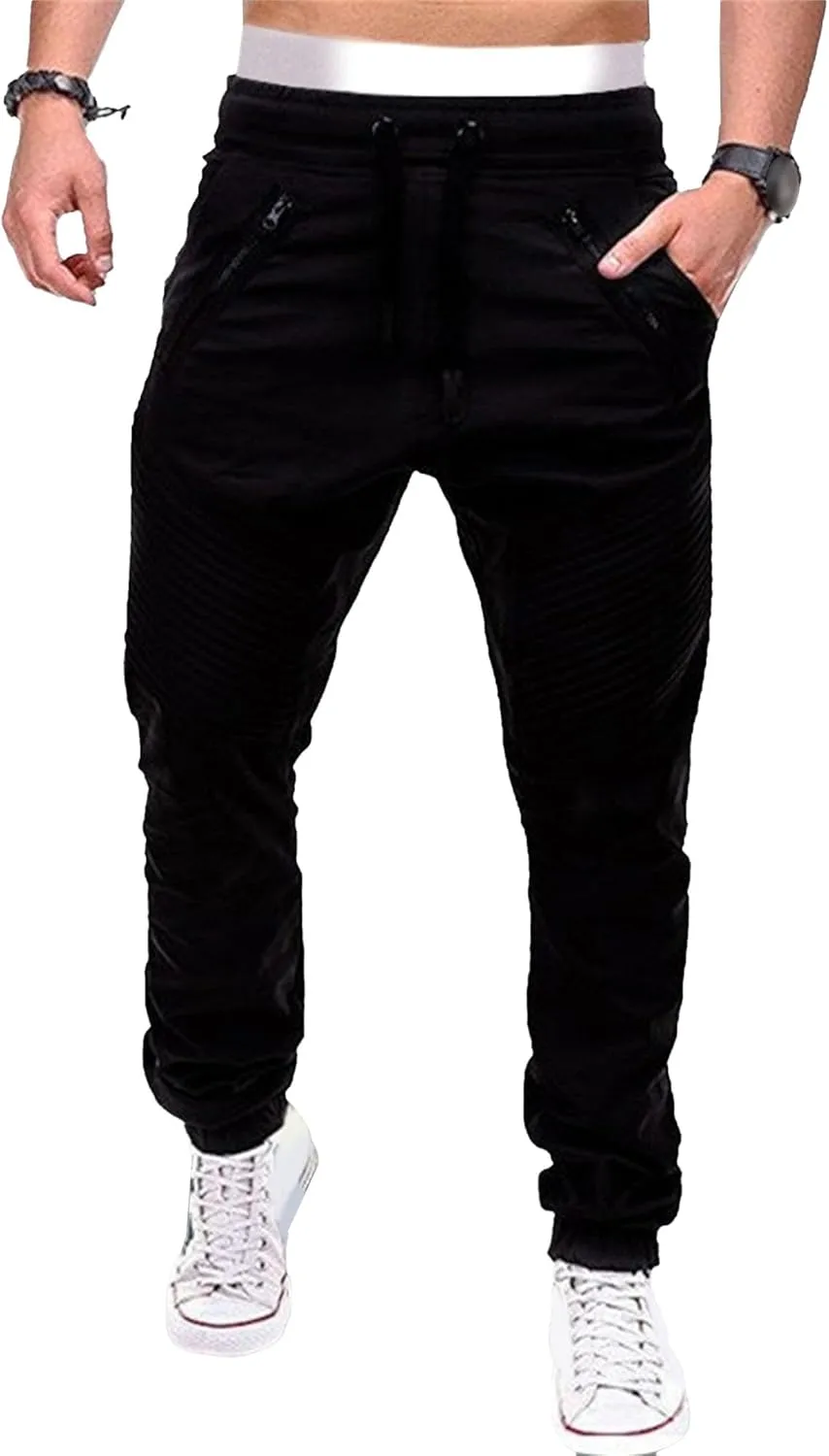 DGHM-JLMY Men's Twill Jogger Pants Elastic Waist Cotton Casual Cargo Pants Soft Stretch Slim Fit Tapered Trousers