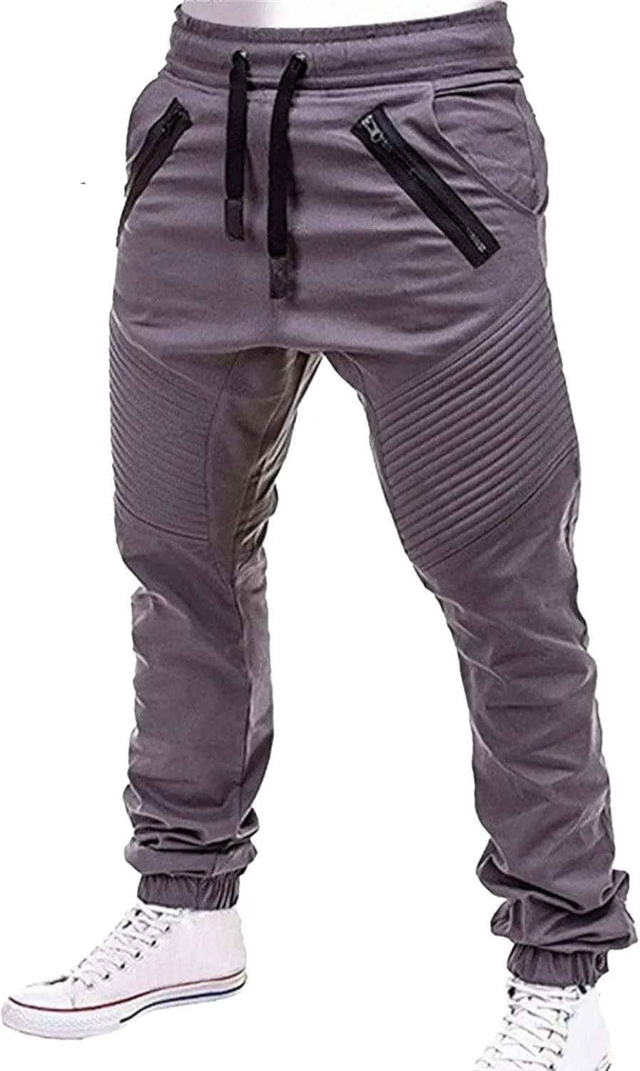 DGHM-JLMY Men's Twill Jogger Pants Elastic Waist Cotton Casual Cargo Pants Soft Stretch Slim Fit Tapered Trousers