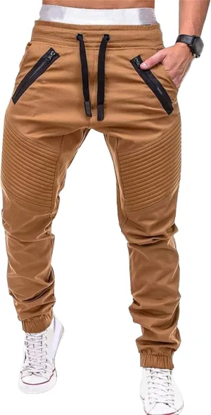 DGHM-JLMY Men's Twill Jogger Pants Elastic Waist Cotton Casual Cargo Pants Soft Stretch Slim Fit Tapered Trousers