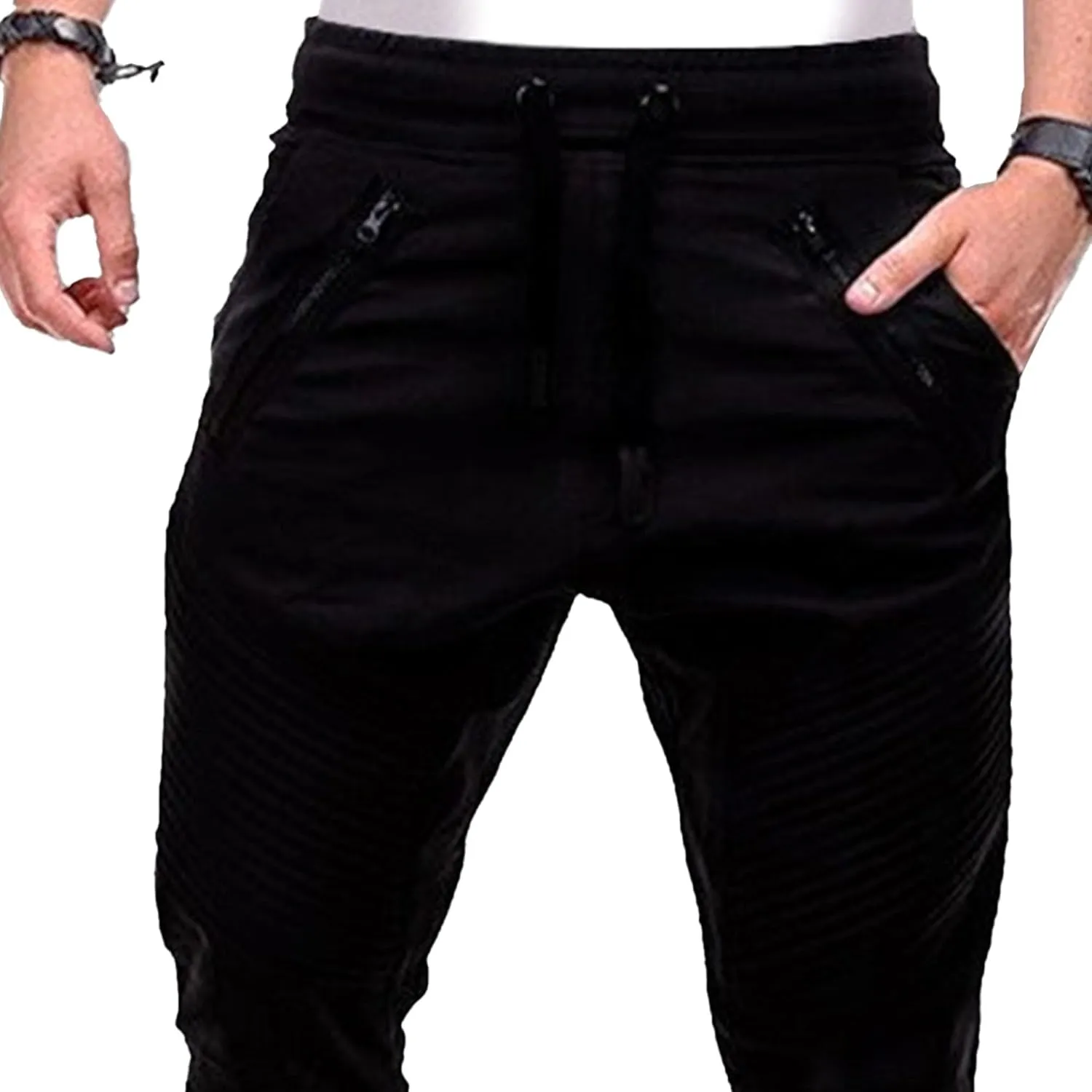 DGHM-JLMY Men's Twill Jogger Pants Elastic Waist Cotton Casual Cargo Pants Soft Stretch Slim Fit Tapered Trousers