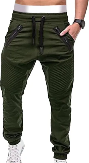 DGHM-JLMY Men's Twill Jogger Pants Elastic Waist Cotton Casual Cargo Pants Soft Stretch Slim Fit Tapered Trousers