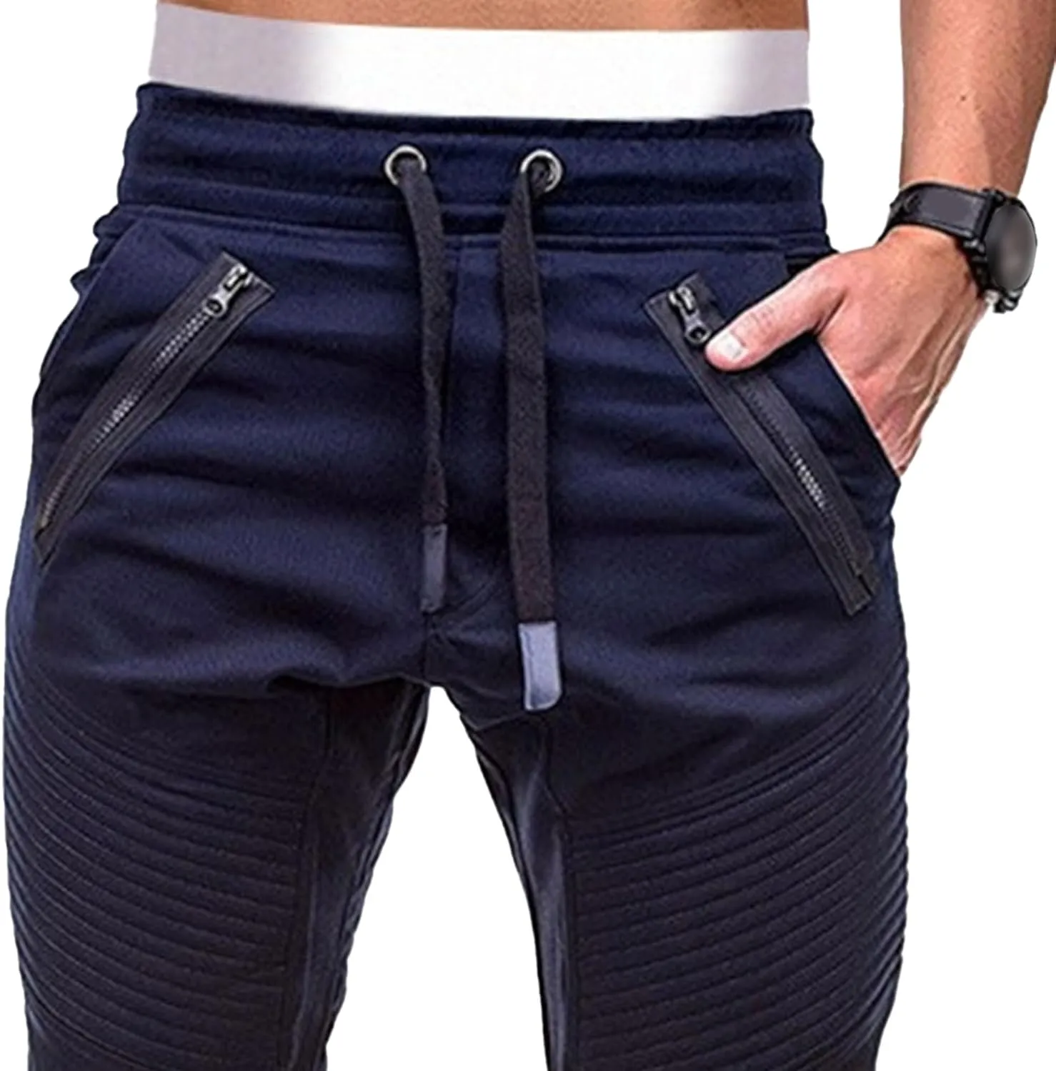 DGHM-JLMY Men's Twill Jogger Pants Elastic Waist Cotton Casual Cargo Pants Soft Stretch Slim Fit Tapered Trousers