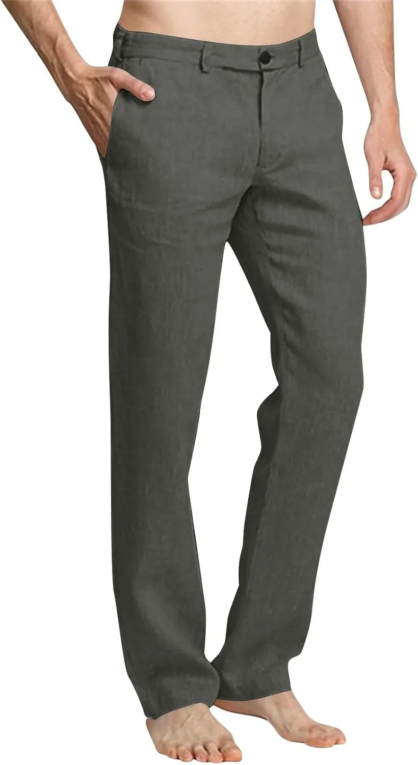 Dress Pants for Men Flat Front Business Work Linen Pants Summer Beach Wedding Guest Suit Trousers Casual Golf Outfits