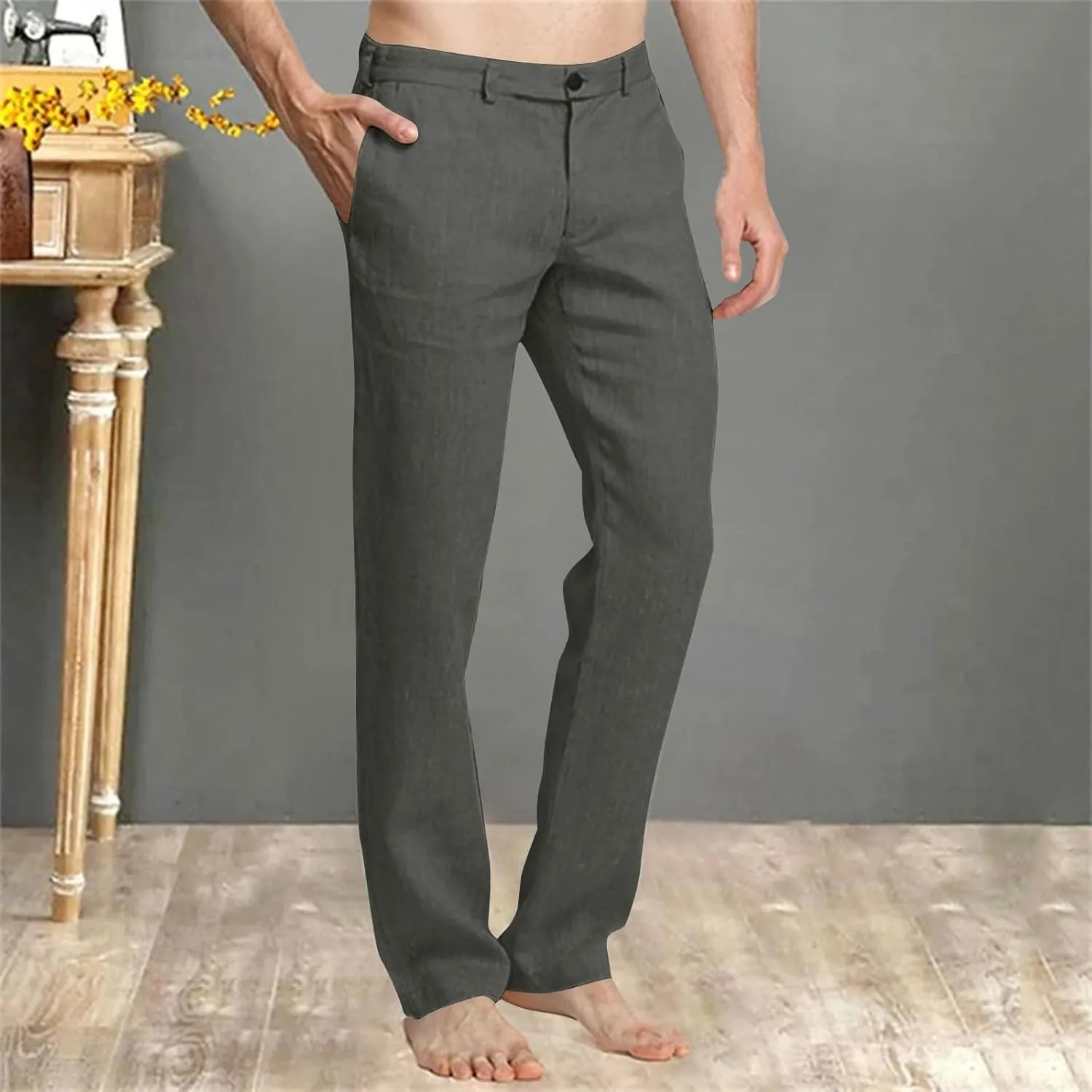 Dress Pants for Men Flat Front Business Work Linen Pants Summer Beach Wedding Guest Suit Trousers Casual Golf Outfits
