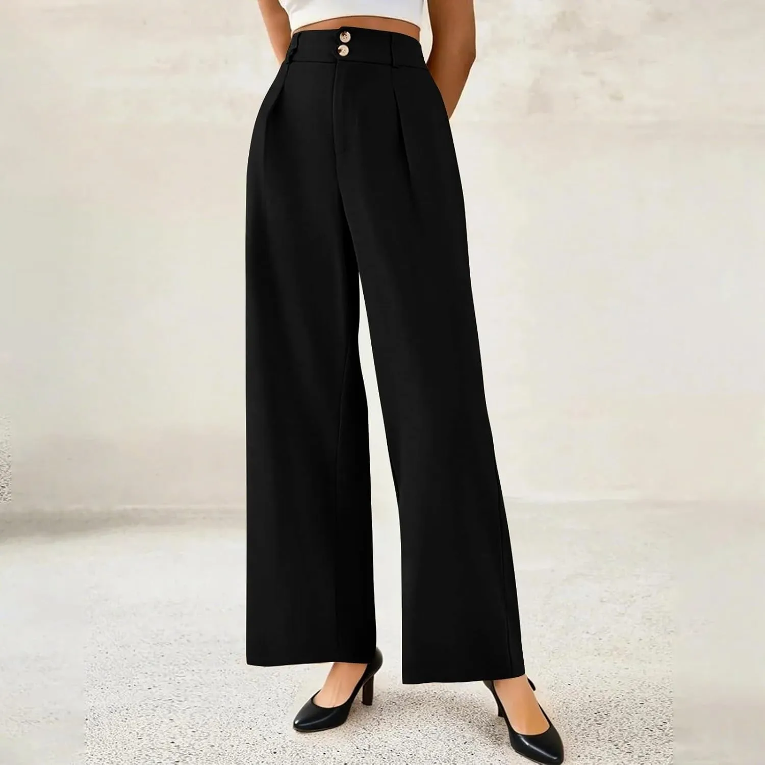 Dress Pants Women Tummy Control High Waisted Work Pants Business Casual Twill Wide Leg Chino Pants with Pockets