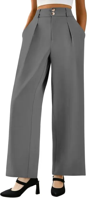 Dress Pants Women Tummy Control High Waisted Work Pants Business Casual Twill Wide Leg Chino Pants with Pockets
