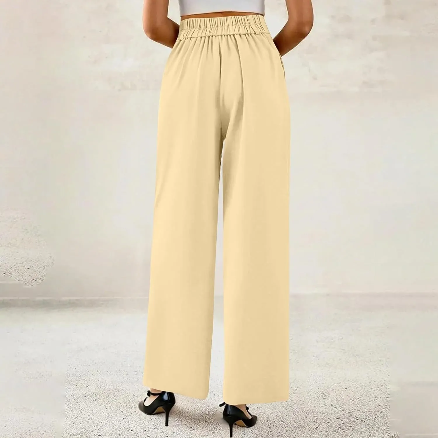 Dress Pants Women Tummy Control High Waisted Work Pants Business Casual Twill Wide Leg Chino Pants with Pockets