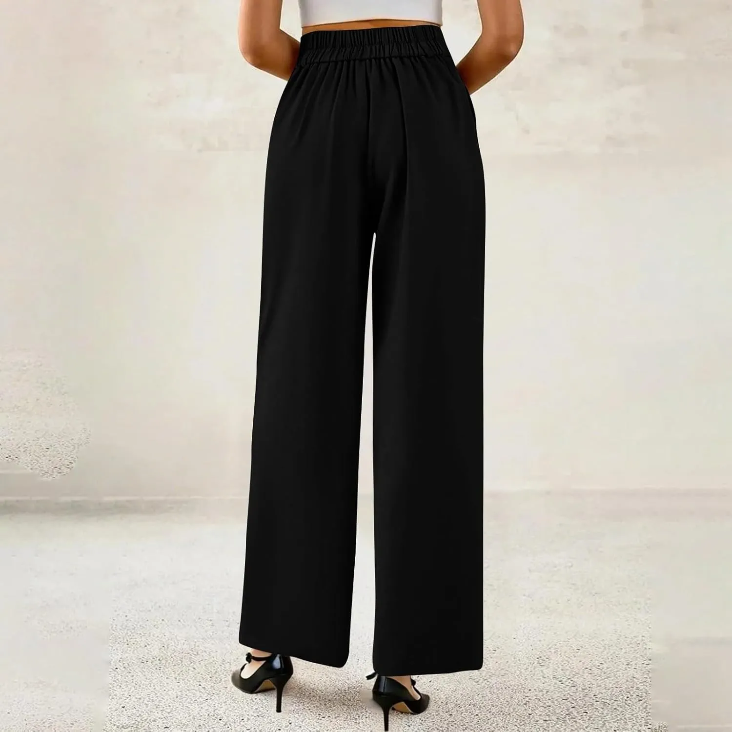 Dress Pants Women Tummy Control High Waisted Work Pants Business Casual Twill Wide Leg Chino Pants with Pockets